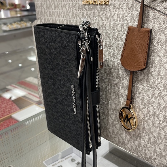 Michael Kors Jet Set Travel Large Double-Zip Wristlet-Wallet-PhoneHolder Black - Picture 2 of 16